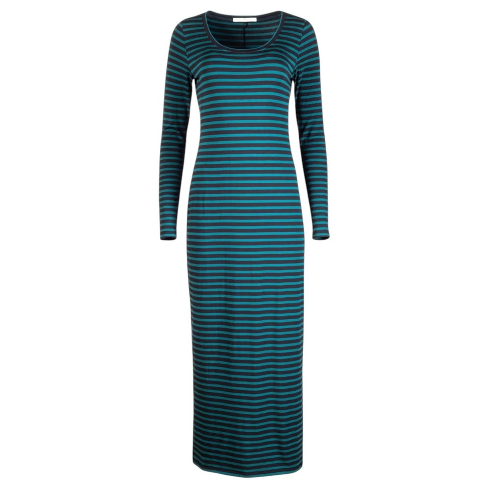 Peruvian Connection Andover Maxi Dress Teal Striped Pima Cotton Minimalist XS